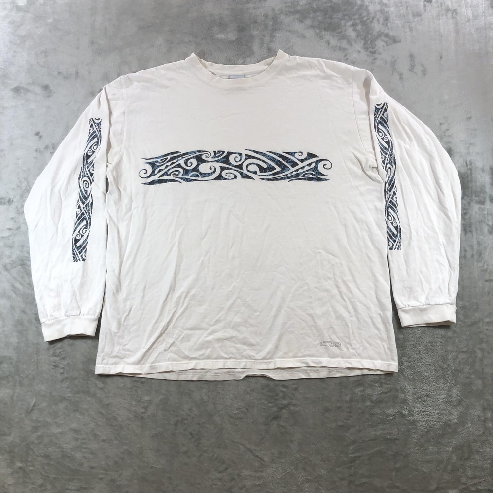 Crazy Shirts Shirt Mens Large White Hawaiian Tribal Long Sleeve Graphic Tee